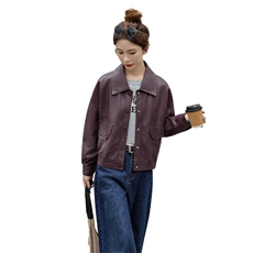 2025春秋新款韩版宽松休闲百搭皮衣外套女短款小个子机车服夹克潮，女装皮衣，美拉德工厂直营店