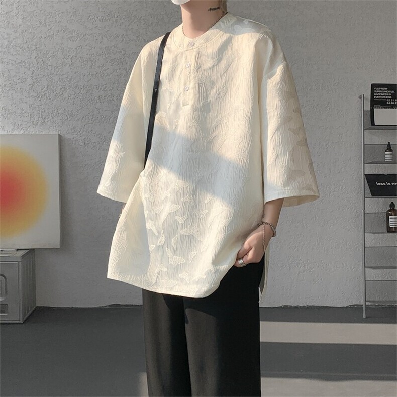 8XL-M风蝴蝶t恤大码唐装新中式七分袖棉麻冰丝短袖DX1208P48,男装T恤,电商B238