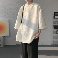 8XL-M风蝴蝶t恤大码唐装新中式七分袖棉麻冰丝短袖DX1208P48，男装T恤，电商B238