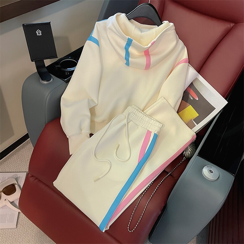 女秋欧货休闲运动杏色连帽卫衣阔腿裤套装,女装套装/套裙,江南