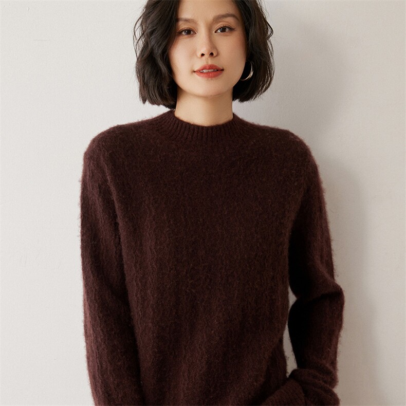 时尚百搭半高领水波纹羊绒衫简约优雅显瘦毛衣,女装羊绒衫,米琪莲羊绒