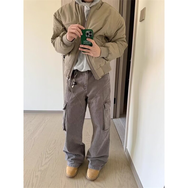 美式复古bomber棒球服秋冬加绒加厚cleanfit短款工装夹克,男装夹克,四季星座505