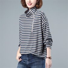 2021秋冬新款时尚条纹宽松卫衣舒适百搭显瘦上衣，女装卫衣/绒衫，莜菲儿