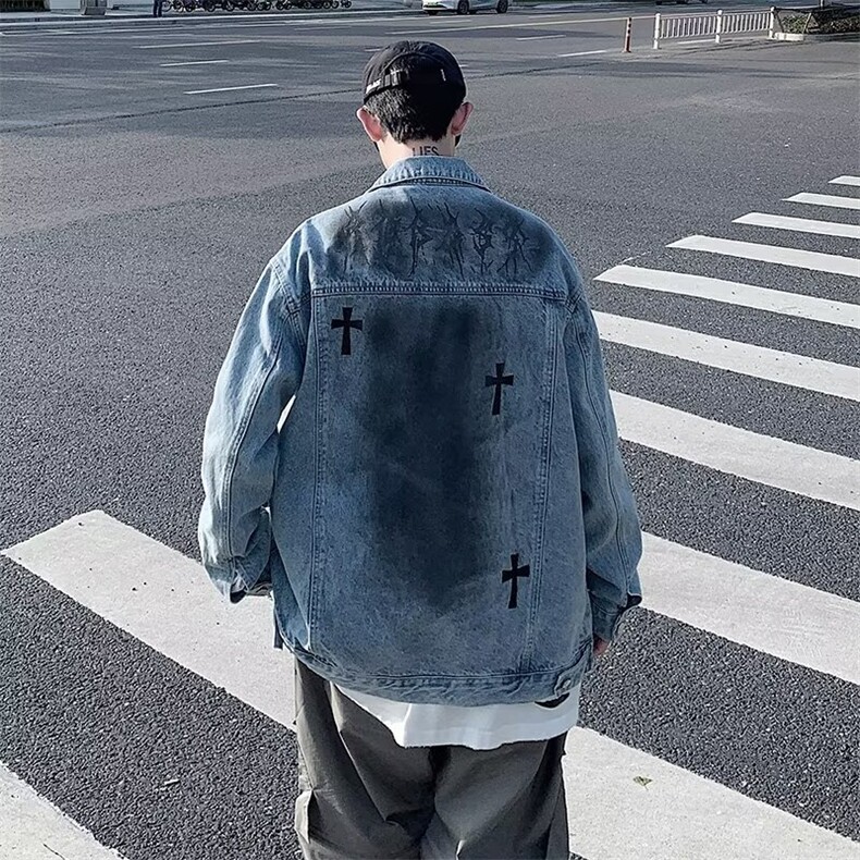 GENIOLAMODE工装牛仔外套男士春秋季水洗做旧夹克翻领高级感潮流,男装夹克,星座1116A-1（原606A）