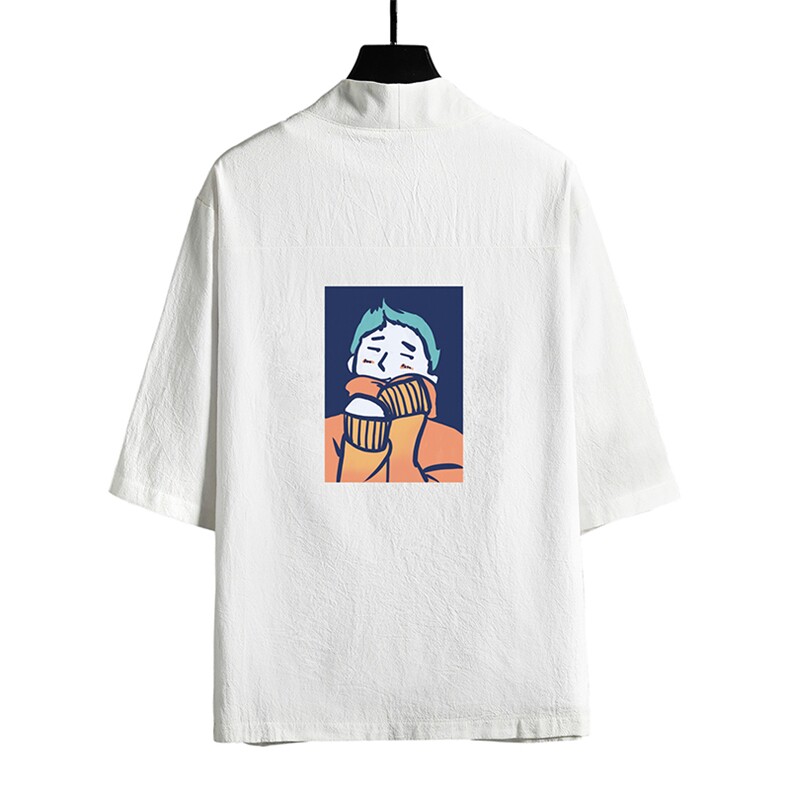 HF59042-P40风汉服男开衫外套七分袖道袍网格挂拍,男装民族服装,电商A040A