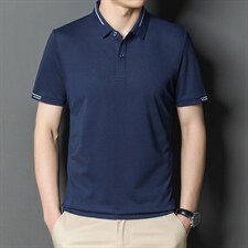 2023夏季冰丝薄款短袖t恤男中年商务翻领休闲POLO衫时尚百搭男装，男装T恤，电商B212（原钱塘6029）