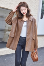 海宁真皮皮衣女中长款2025新款高级感宽松休闲外套绵羊皮夹克上衣，女装皮衣，简古