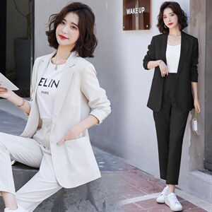西装套装女薄款2025春夏时尚职业休闲网红西服洋气减龄两件套超火图片