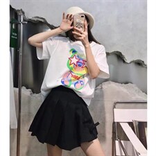 新款百搭减龄彩色五角星小熊发泡印花宽松显瘦短袖T恤，女装T恤，L·H·X