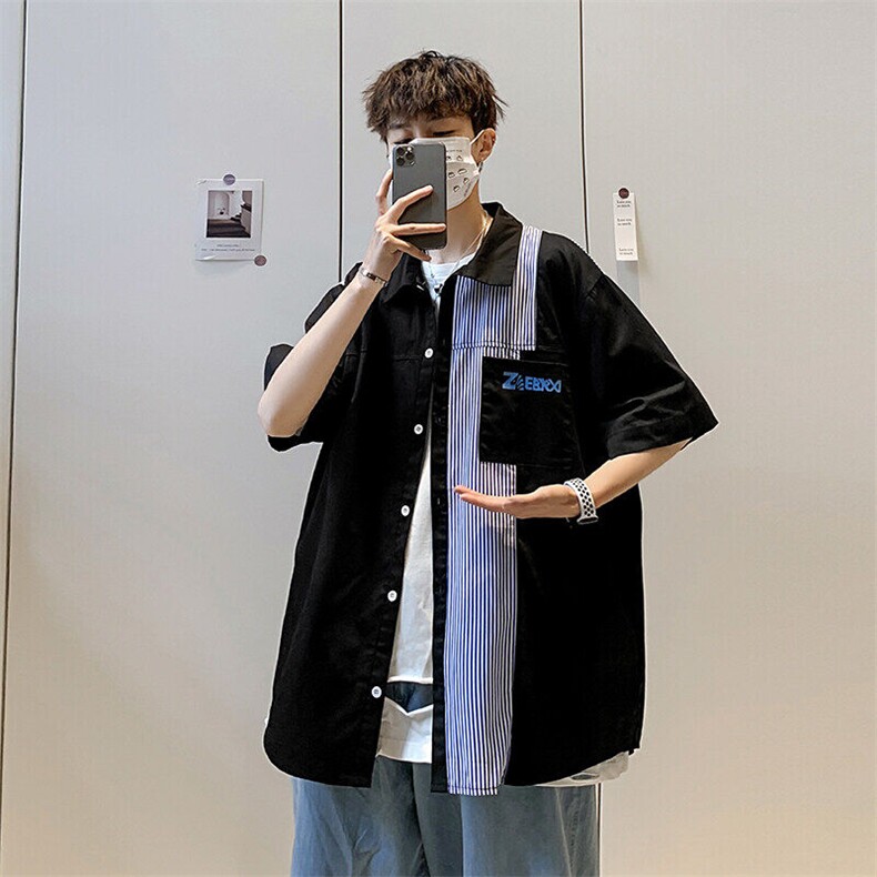 拼色条纹短袖衬衫-cs301-p35,男装衬衫,电商A020