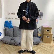 2021日系宽松制服领带秋季港风送领带学生潮流休闲衬衣W1386-P37，男装衬衫，星座512-4