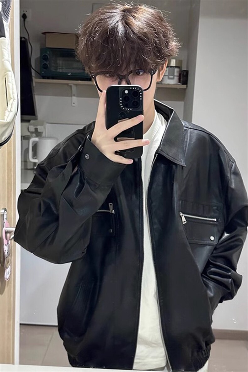 解构拉链短款皮衣外套痞帅炸街机车服美式复古夹克JK848特P73,男装夹克,星座908-1