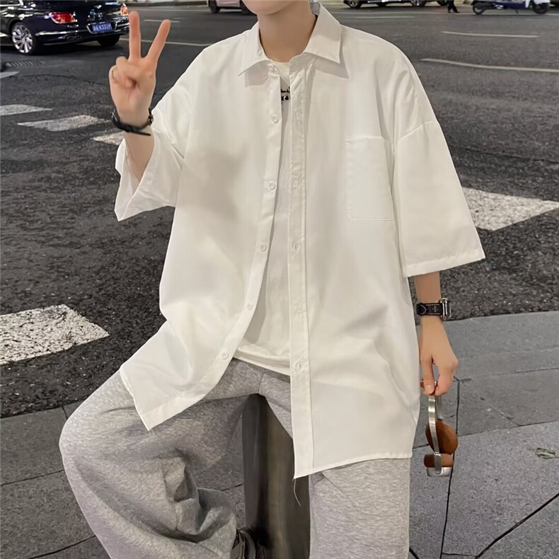 短袖衬衫男夏季痞帅高级感外穿百搭宽松衬衣C0430-P33,男装衬衫,星座308B-2