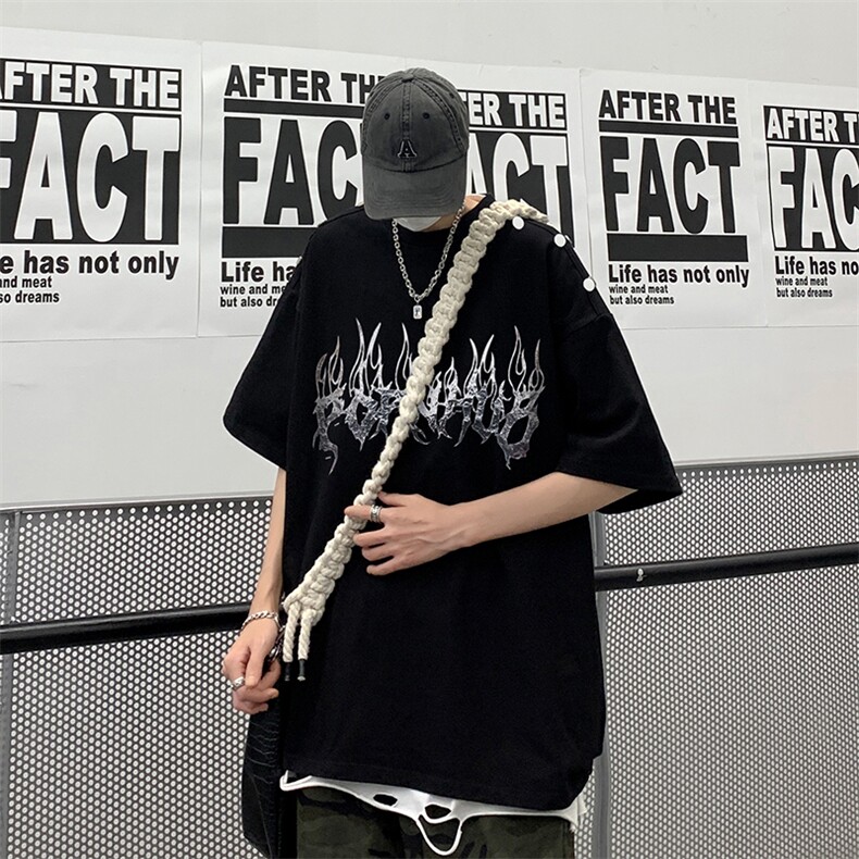 B239-1267-P38火焰个性印花夏季重磅短袖T恤男落肩袖体恤半袖,男装T恤,星座514-2(原B239)