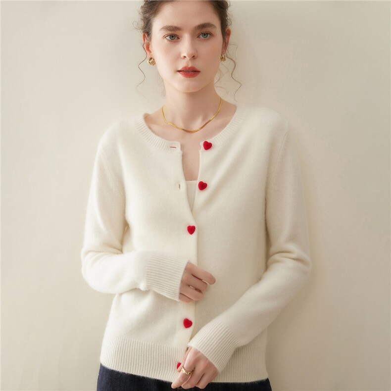 心形扣设计~亲肤山羊绒开衫女2025秋冬新款加厚圆领毛衣针织外套，女装羊绒衫，暖凌绒