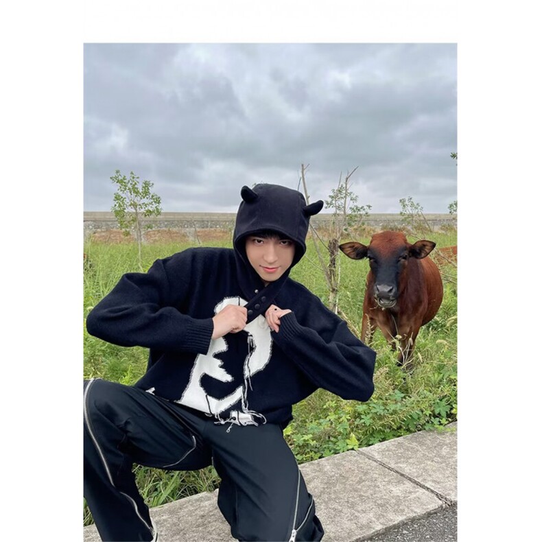 新款简约潮流日系百搭流行ins慵懒长袖毛衣时尚气质文艺原宿，男装针织衫/毛衣，星座506A