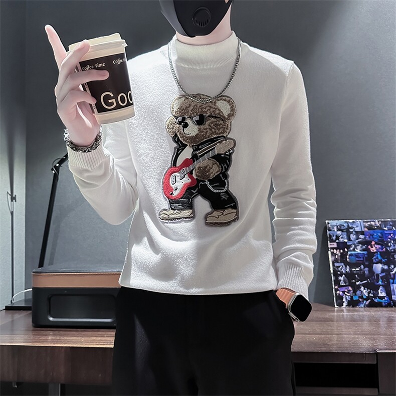 痞帅炸街圆领男士套头小熊毛衣社会小伙店主风301C-M50-，男装针织衫/毛衣，星座301C（原B323）