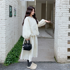 米白色加厚丽丝绒切花羽绒服套装（没有毛领）2596-P330，控488，女装羽绒服，2B218