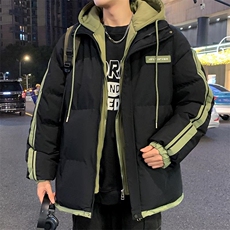 加棉拼色假两件连帽棉衣外套男士大码保暖棉服M2915特P75控108，男装棉衣，电商A001