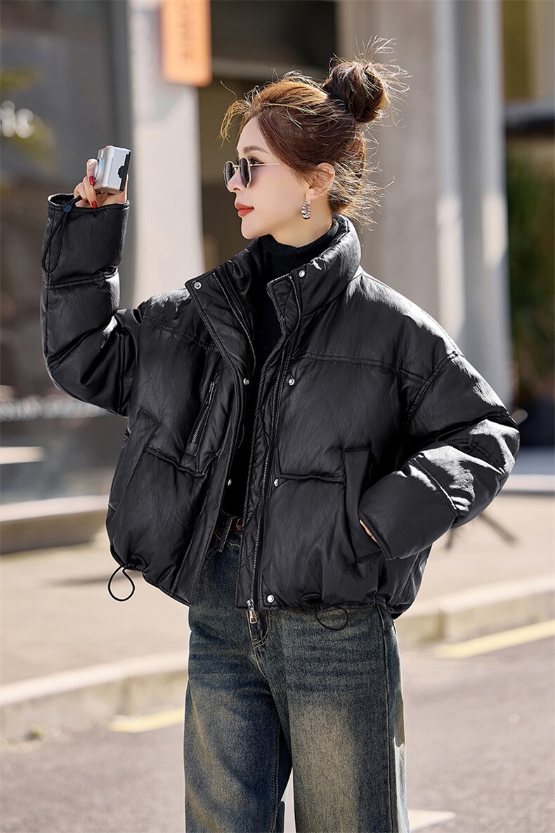 短款蛋白皮PU羽绒服2025新女冬季新款美拉德超好看免洗白鸭绒外套,女装羽绒服,意芙