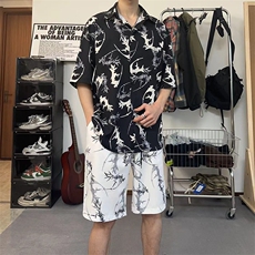 痞帅潮流美式ins情侣衬衫泼墨印花设计感宽松套装男TZ103-P43，男装衬衫，电商A178