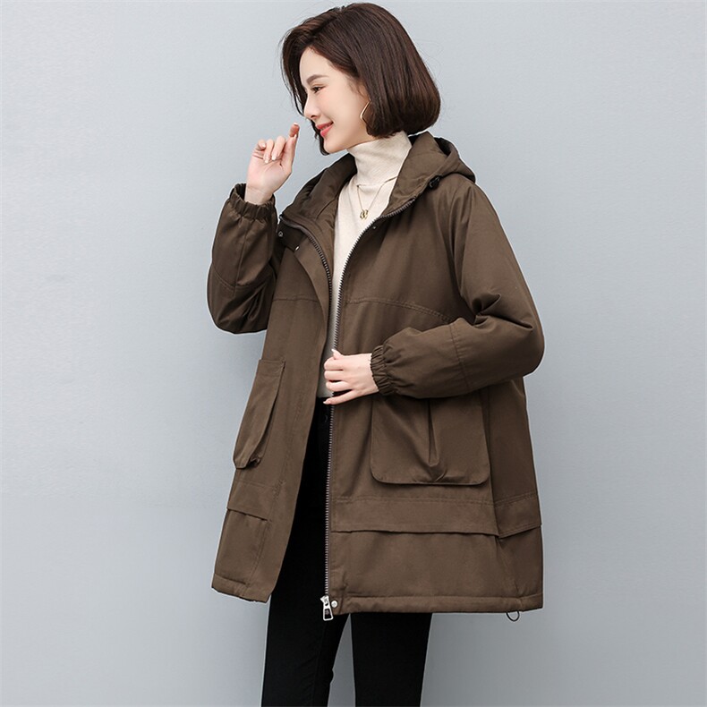 派克服2025冬季新款中长款棉衣加绒加厚大码宽松外套,女装派克服,天丽
