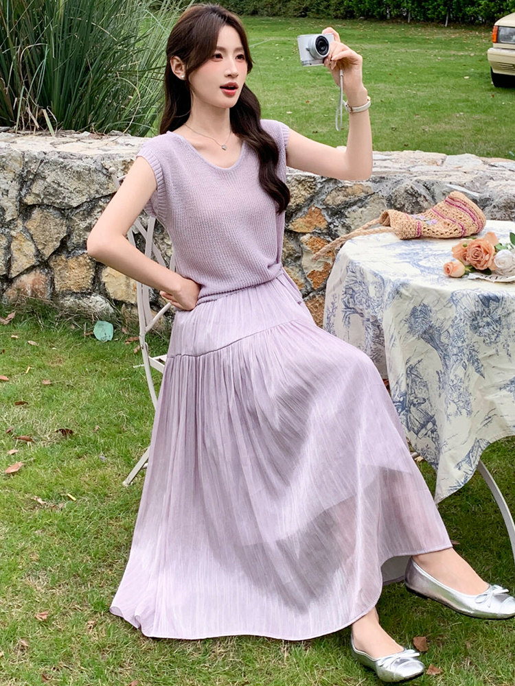 2026年夏季新款时尚优雅舒适肤感飘逸两件套裙,女装套装/套裙,超帛