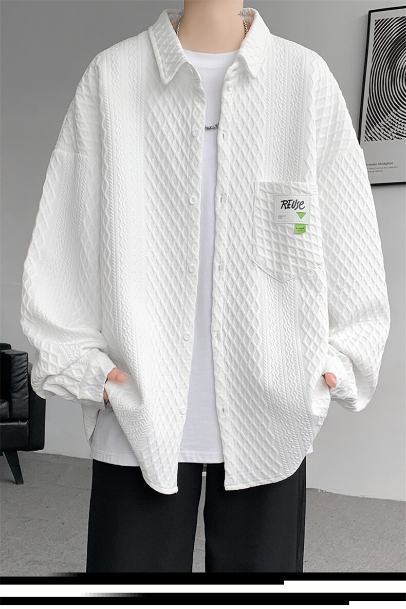 衬衫男秋季新款港风大码宽松提花长袖衬衣CS027-P45(现货）,男装衬衫,星座214-3