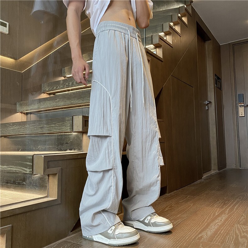 INS夏季新款潮流薄款褶皱宽松休闲冰丝裤B315-K24206-特p40控78,男装休闲裤,电商B315