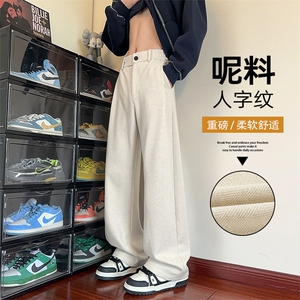 重磅420g呢料人字纹美式高街男大码阔腿裤休闲裤K24078-特P40控78