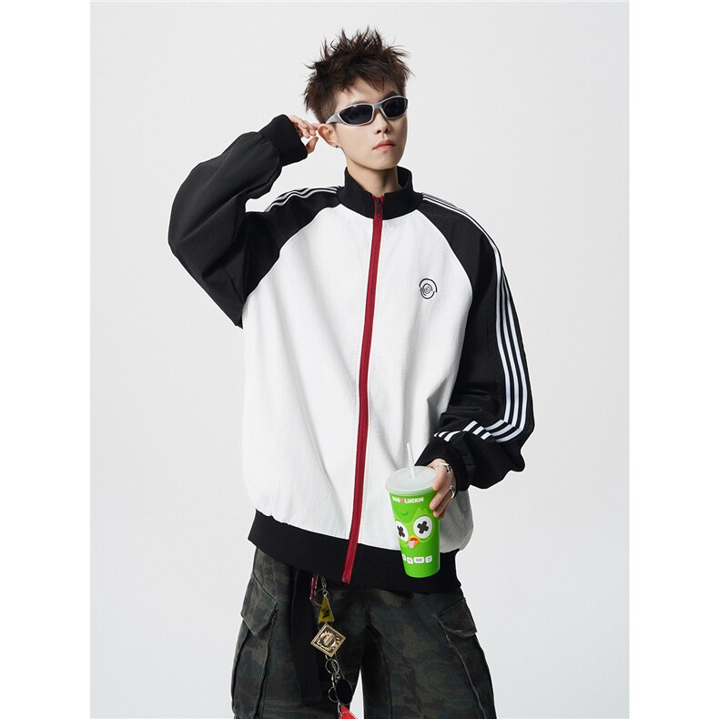jk2559-特P60控108100聚酯纤维拼接特色夹克条纹外套男,男装夹克,电商B370