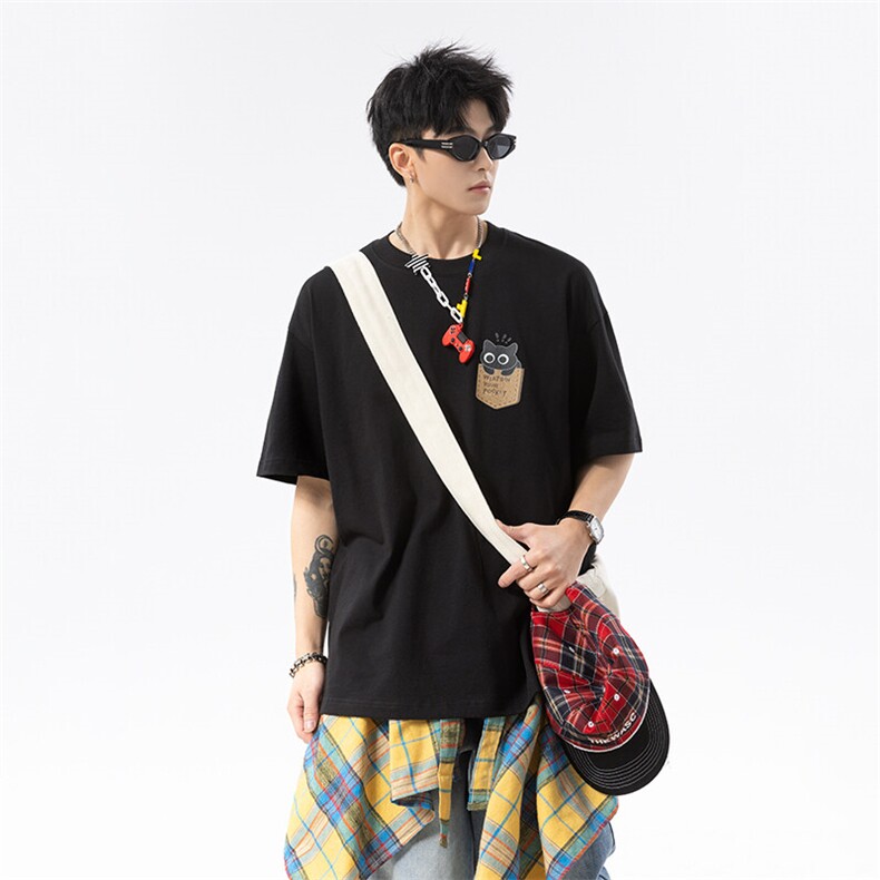 夏季趣味卡通潮流宽松半袖纯棉重磅圆领T恤,男装T恤,星座516