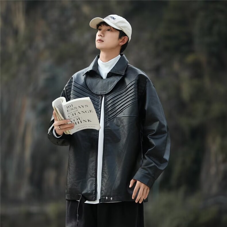 2024机车皮衣复古宽松皮夹克潮流痞帅休闲外套PY149-P76,男装皮衣,星座313A-2