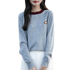 断码清仓新女圆领拼色刺绣加厚针织羊毛衫宽松打底衫，女装针织衫/毛衣，佳绒包芯纱店