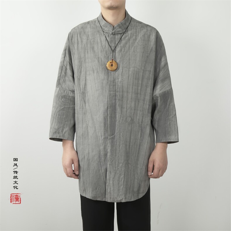 风男装立领廓形新中式男士衬衫C208P85图片