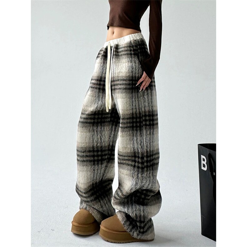 网图慎用慵懒风腰部撞色大码毛呢直筒格子裤男K24115特P35控68，男装休闲裤，电商A001