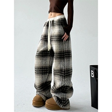 网图慎用慵懒风腰部撞色大码毛呢直筒格子裤男K24115特P35控68，男装休闲裤，电商A001