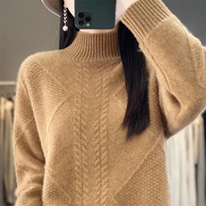 重磅加厚100纯羊毛半高领毛衣女2025新款保暖绞花内搭针织打底衫，女装针织衫/毛衣，大美人包芯纱店
