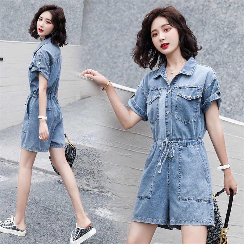 短款牛仔连体裤女2023夏季新款女装韩版时尚百搭休闲连衣裤潮,女装休闲裤,慧尚依恋