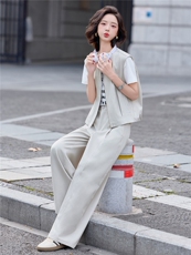 2026年夏季女装三件套T恤+马甲+阔腿裤休闲套装，女装套装/套裙，微微衣阁