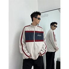 机车服拼接麂皮绒夹克男生2026新款春棒球服外套撞色W6524-P60，男装夹克，星座412-2