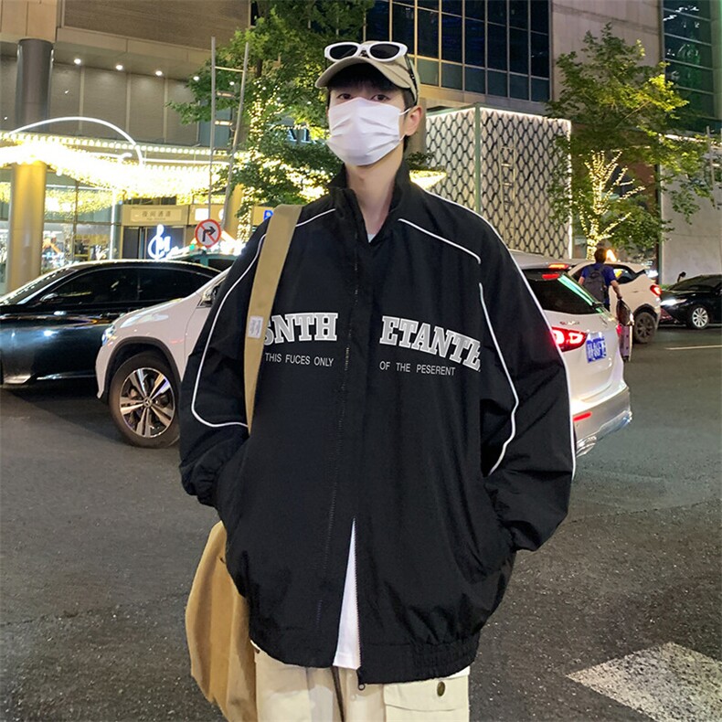 2025港风夜景字母印花宽松时尚立领防水夹克外套F345P65控88,男装夹克,电商A247