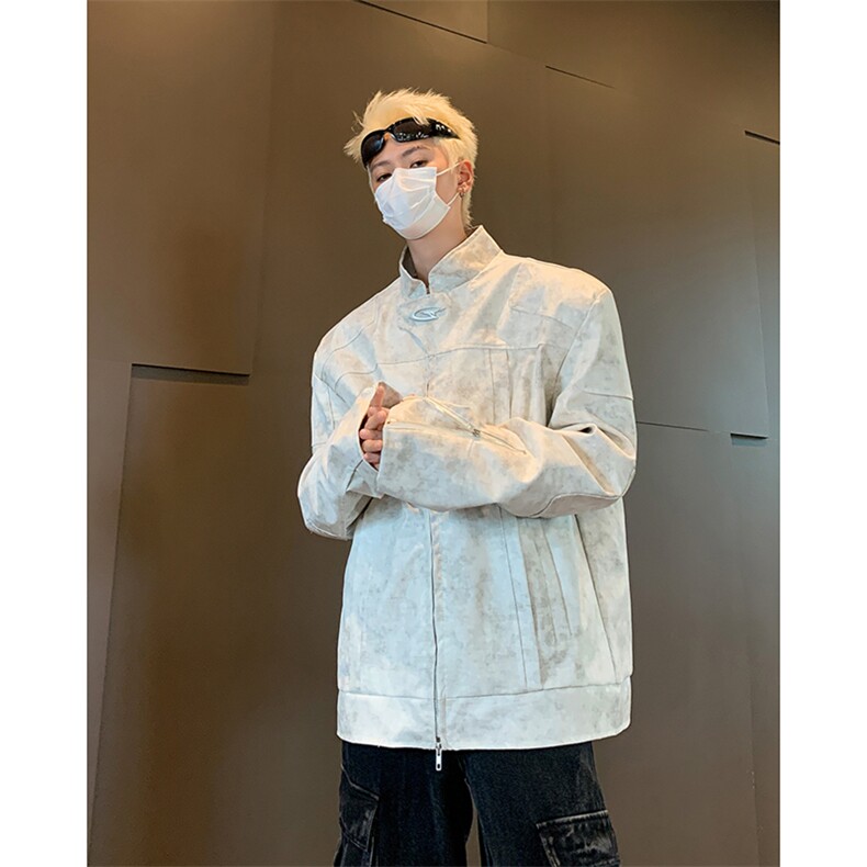 小众高级感立领机车皮衣男宽松短款垫肩夹克外套,男装夹克,星座410-6（原星座1304-1）