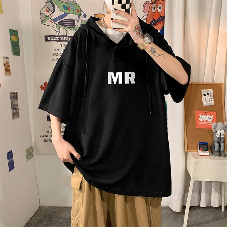 LD54253-P45NASA连帽短袖t恤男大码胖子带帽五分袖中袖海报风,男装T恤,电商A040