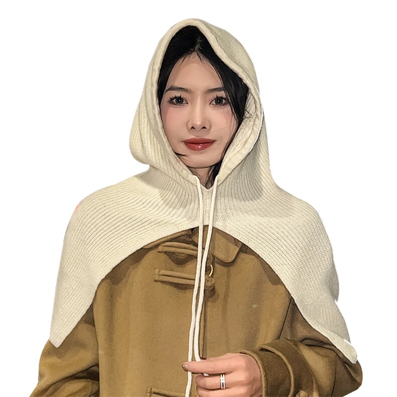 斗篷连帽披肩纯羊毛2024冬季帽子一体外搭套头护耳保暖针织围脖女,饰品披肩,朝思羊绒