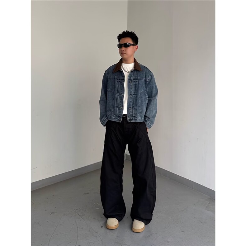网图美式水洗短款牛仔夹克男高级感痞帅秋季外套,男装工装外套,星座410-7