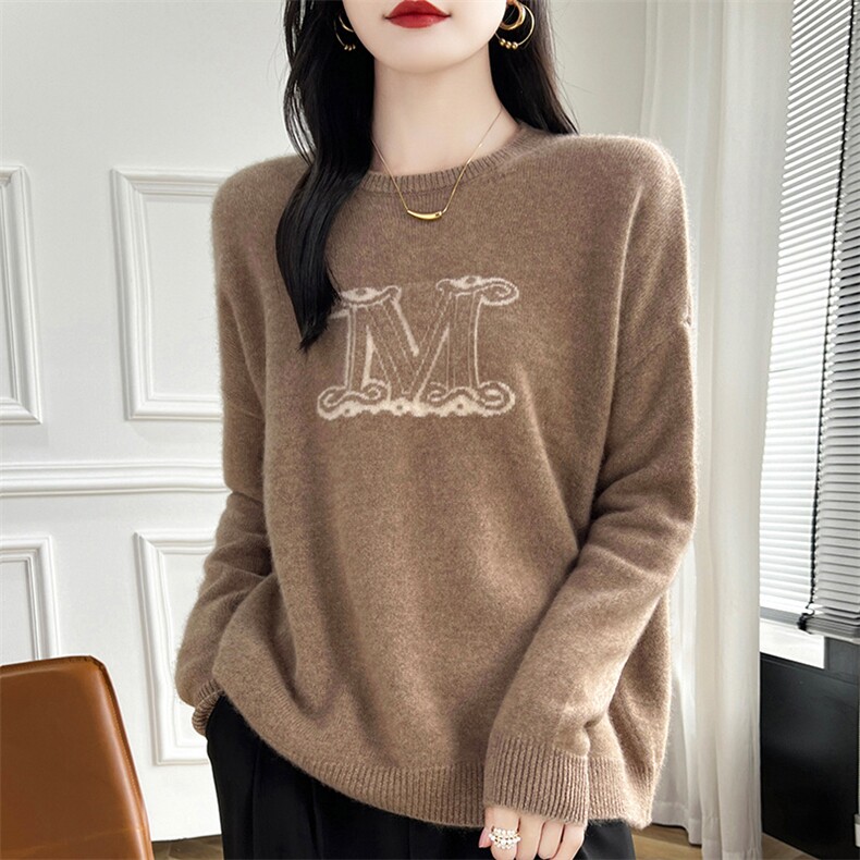 秋冬新款羊毛针织衫女圆领宽松显瘦慵懒风套头毛衣打底衫，女装羊毛衫，蒙莲贝斯