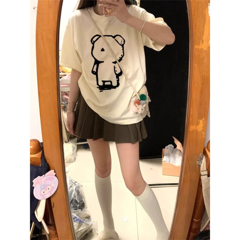 T0682-P25简约线条小熊纯棉卡通短袖学院风学生百搭上衣,男装T恤,星座617A-2