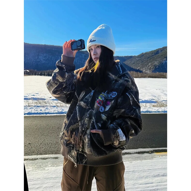 网图有货美式复古迷彩连帽座山雕棉服男女加绒棉衣A1137-P155,男装棉衣,星座1505