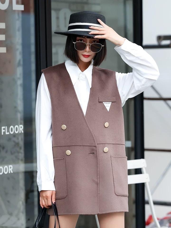 2022新款洋气三角标欧范儿羊毛双面呢马甲,女装马甲,L·H·X